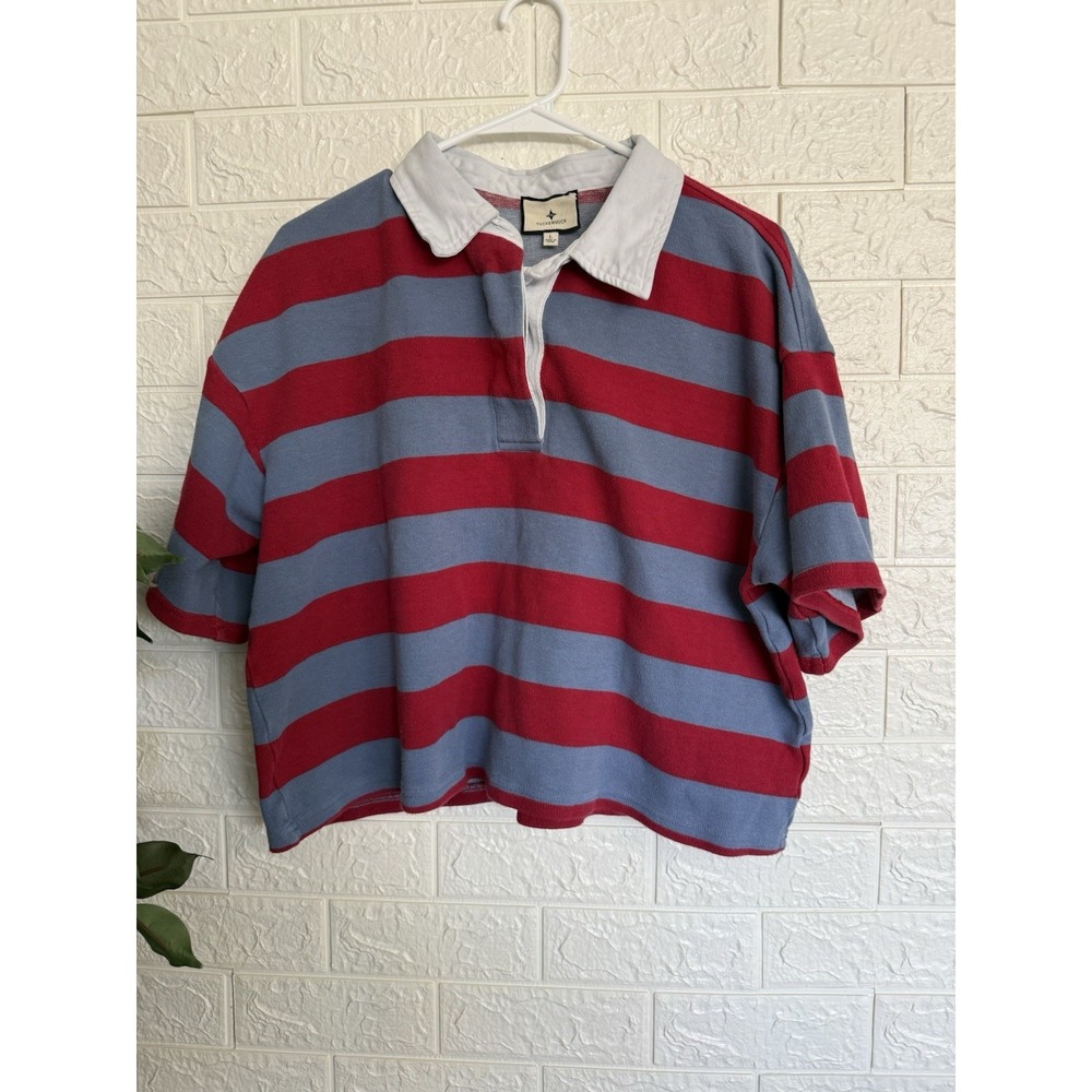 Tuckernuck Blue/red Striped Cotton Polo Rugby Shirt Cropped. Size L